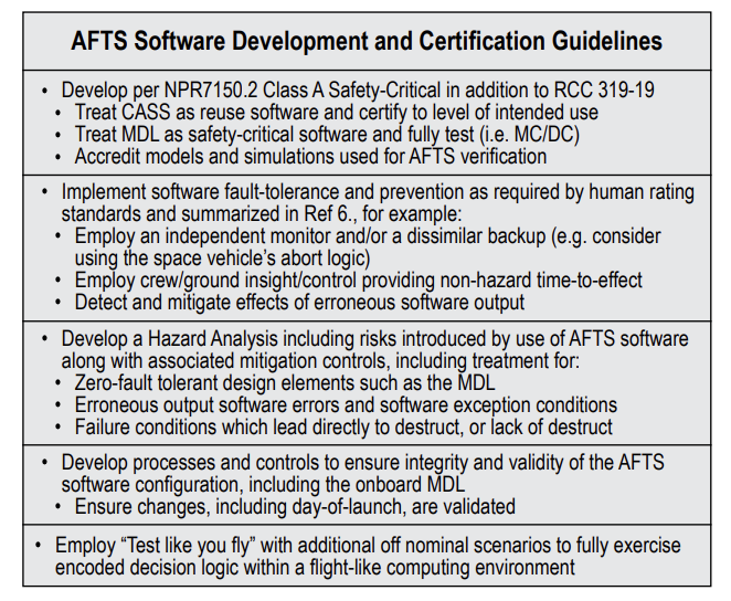 non-exhaustive guidelines to help achieve a human-rating certification for an AFTS.